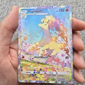 Cartes Pokémon personnalisées, holographiques, brillantes, de poche JCC fabriquées à la main - Rapidash