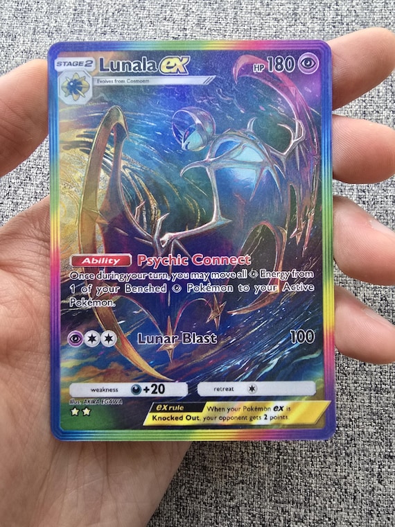 Custom, Holographic, Glossy, Pocket TCG Handcrafted Pokmon Cards - Lunala  ex Rainbow A3 Celestial Guardians