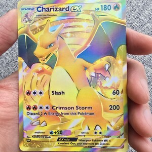 Cartes Pokémon personnalisées, holographiques, brillantes, de poche JCC fabriquées à la main - Charizard ex Gold A1
