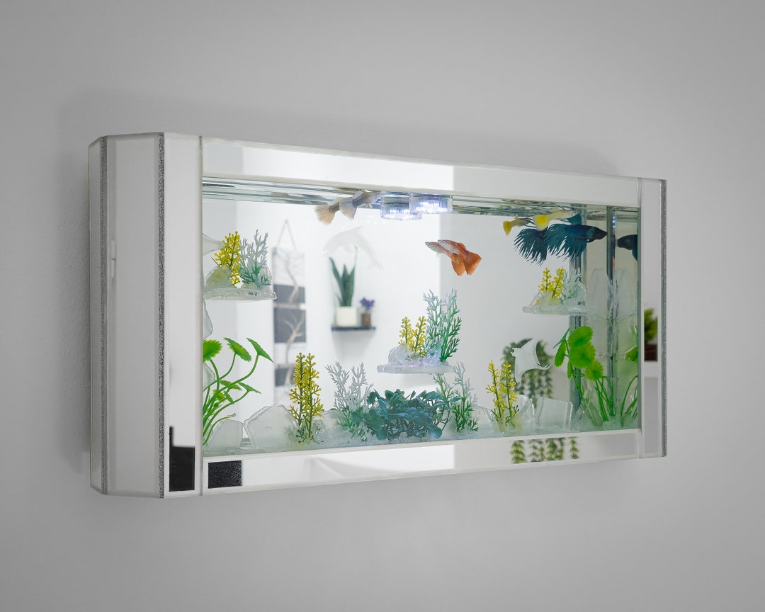 Mirror Aquarium, Handmade, Selen White Decorative Aquarium Hanged on a