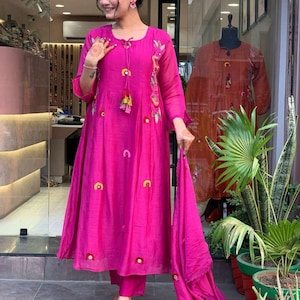 Pakistani Designer Chinon Silk fully embroidered Sequence Work Readymade Salwar Kameez Stitched Wedding Wear Suits