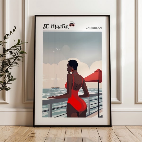 Saint Martin Caribbean Travel Poster - Vintage Style Beach Vacation Wall Art - Tropical Island Decor - Digital Print