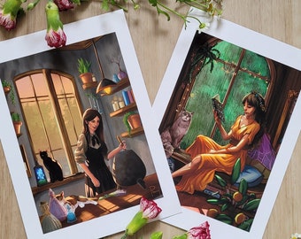 Magical Duet: 'Witch's Apothecary' and 'Fairy's Nook' A5 Fine Art Pigment Ink Prints on Archival Paper