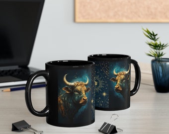 Taurus Zodiac Sign Black Coffee Mug Gift for May Birth Month Zodiac Sign Lovers