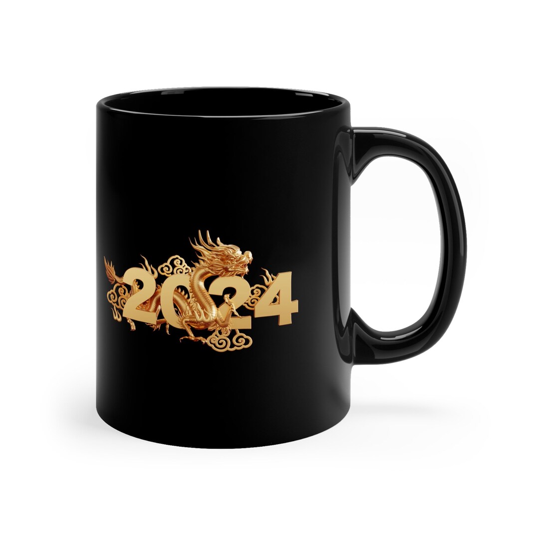 Lunar New Year 2024 Gold Dragon Black Coffee Mug Cup 11oz Gift for Him ...