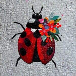 Carta fatta a mano - Carta dipinta Collage Coccinella Originale Opera d'arte A4 Insegnante Educatore Regalo Coccinella