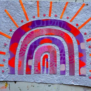 Handmade Paper - Painted Paper Collaged Rainbow Original Artwork A4