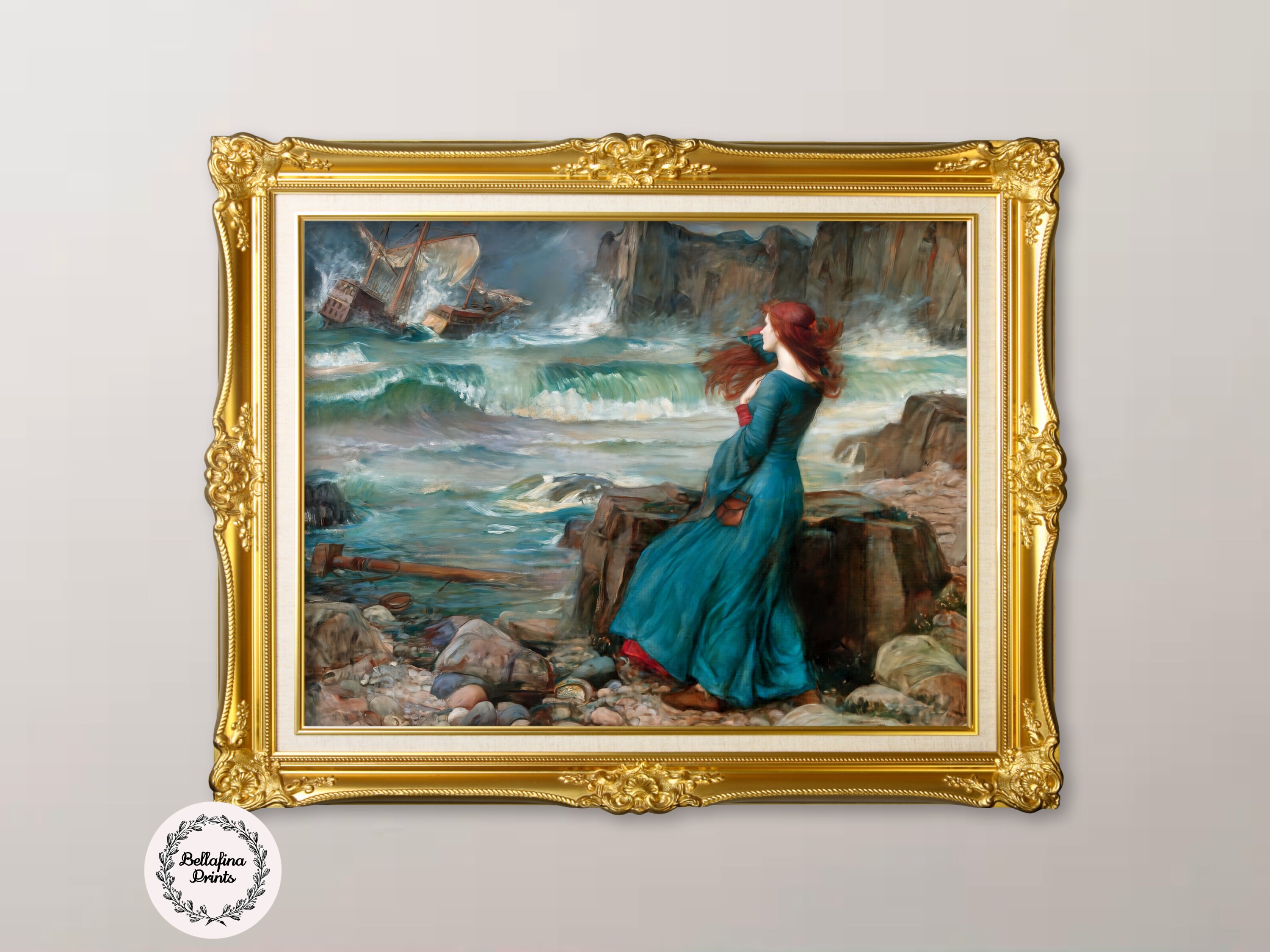 John William Waterhouse: Miranda The Tempest (1916), Vintage portrait of Shakespeare character, Digital download painting print