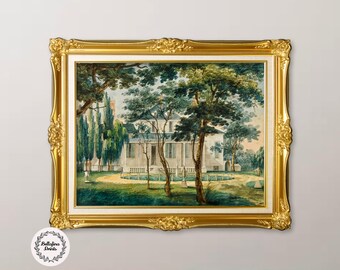 Pavel Petrovich Svinin: A Country Residence, Possibly General Moreau&#39;s Country House at Morrisville, Pennsylvania (1813), Vintage watercolor