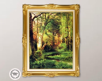 Thomas Moran: Forest Scene (1870), Vintage painting of a serene and beautiful forest, Digital download fine art print
