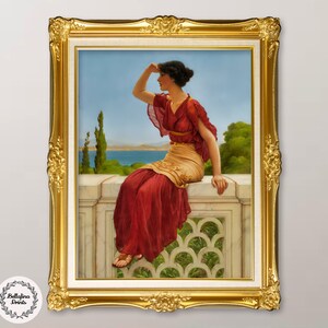 John William Godward: The Signal (1899), Woman in red portrait, Download art print, Instant download print, Digital wall art printable
