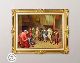 William H. Beard: School Rules (1887), Impresión de pintura de animales caprichosa vintage, Impresión de bellas artes de descarga digital