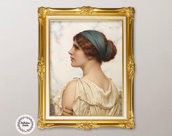 John William Godward: Atalanta (1908), Descarga de arte de la mitología griega, Bellas artes digitales, Impresión de arte de pared antigua, Descargar impresión de arte digital