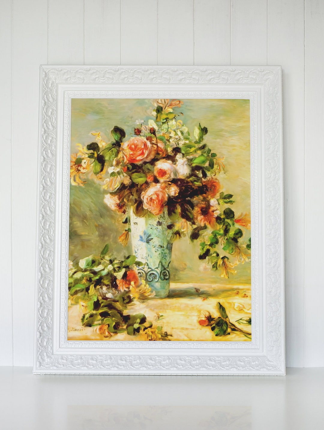 Pierreauguste Renoir Roses and Jasmine in a Delft Vase 1881, Fine Art