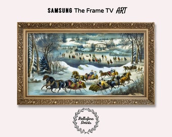 Samsung The Frame TV Digital Art Download, Currier & Ives Central Park in Winter, Winter Holiday Scene Digital Download for Frame TV