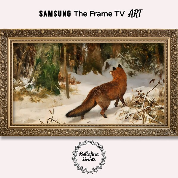 Samsung The Frame TV Digital Art Download, Red Fox in Snowy Landscape Digital Art for Frame TV, Winter Landscape Frame TV Art