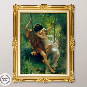 Pierre Auguste Cot: Springtime (1873), Vintage painting of young couple in love, Digital download famous art print, Gift for art lover