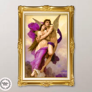 William-Adolphe Bouguereau: The Abduction of Psyche (1895), Vintage mythical portrait print, Digital print of Cupid carrying Psyche