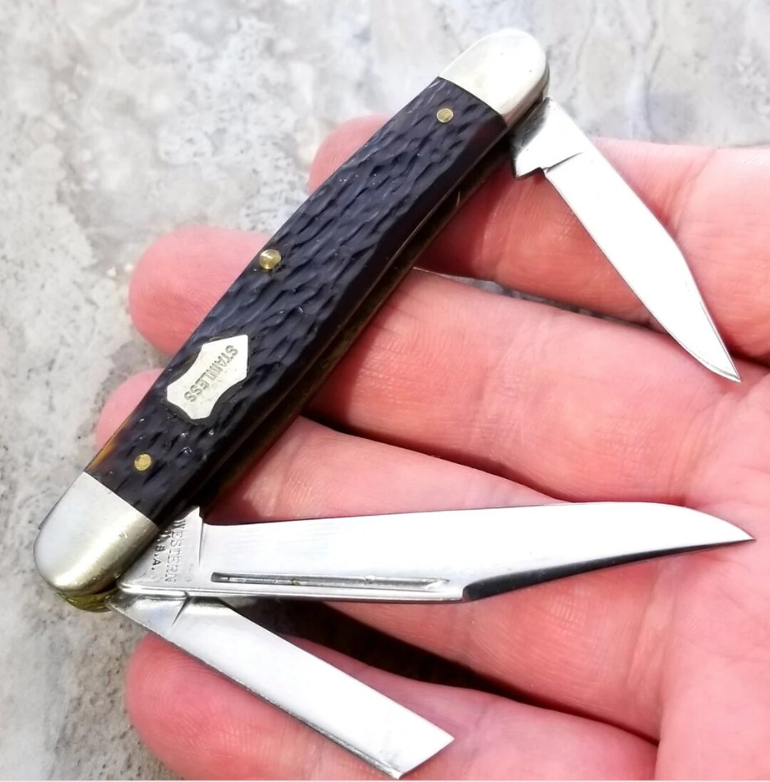 Vintage Western 6504 3 Blade Stockman Folding Pocket Knife Made in Usa. Etsy