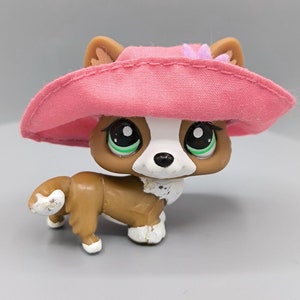 Littlest Pet Shop Corgis #2150, hellbraune Corgis mit Hut, authentische Tierfigur, Vintage lps Hundesammlung, Spielzeug Hasbro, Geschenk für Sammler