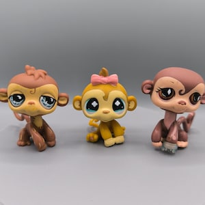 Littlest Pet Shop Monkey #485, Monkey #811 and Monkey #745, authentic pet figurine, vintage toy Hasbro, LPS collection, collectors choice