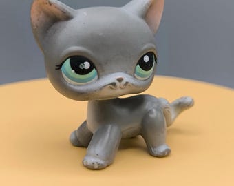 Littlest Pet Shop Kurzhaar Katze #126, authentische Tierfigur, graue Katze mit grünen Augen, LPS Katzenkollektion