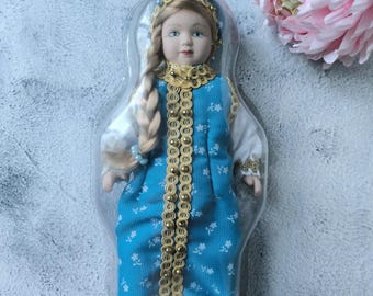 Vintage Porcelain Doll in Russian Outfit, Dolls of the World