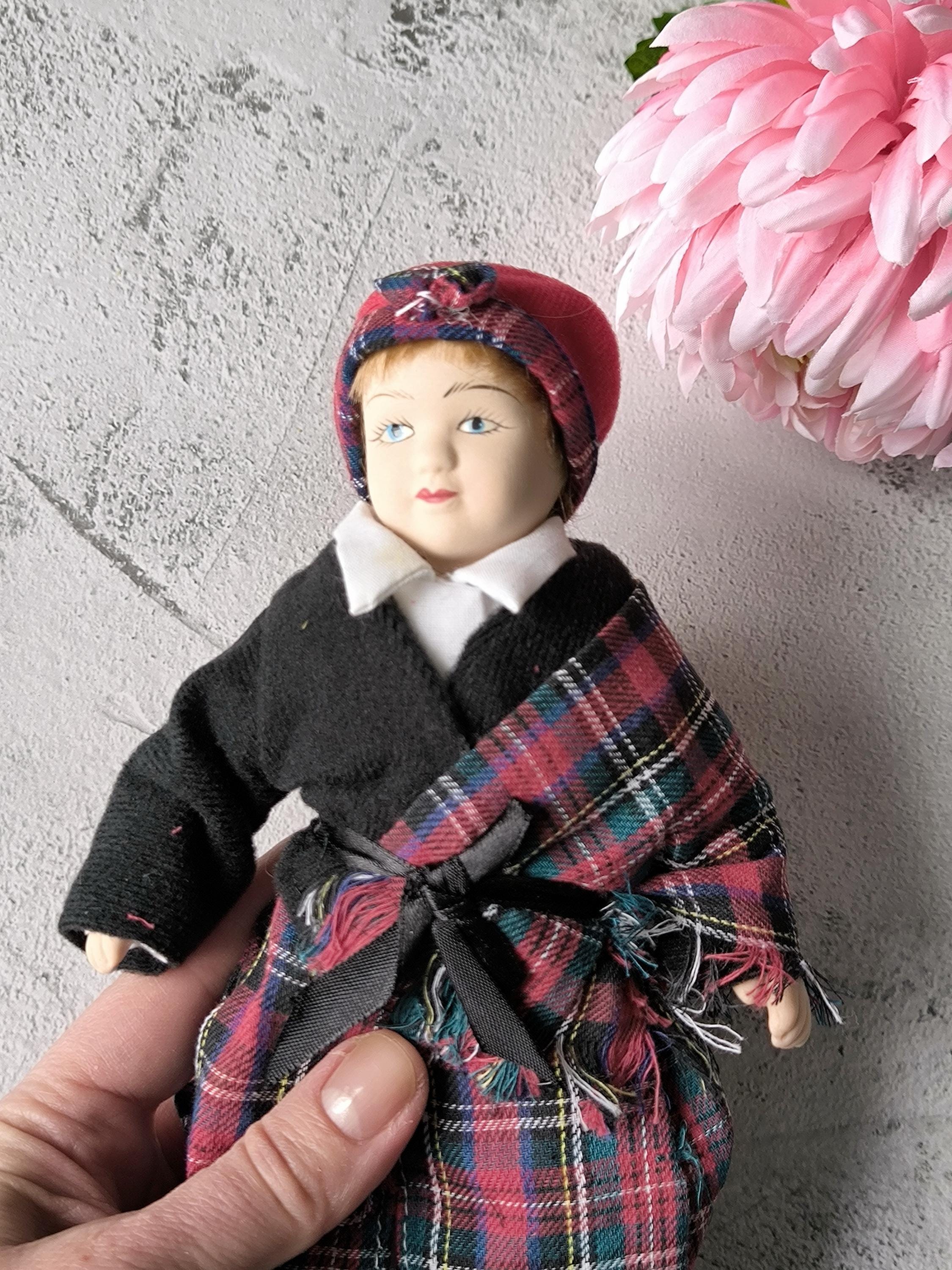 Vintage Porcelain Doll in Scottish Outfit, Dolls of the World