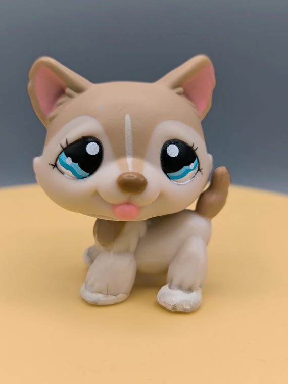 Littlest Pet Shop Husky #1012, Tan/beige/white Husky With Cyan