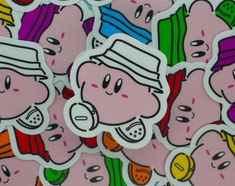 Autocollant en vinyle Kirby avec crocs et chapeau seau (finition mate)