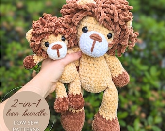 Pacote de padrões de leão - 2 padrões de crochê com costura baixa / arquivos PDF Amigurumi