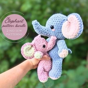 No Sew Elephant Pattern Bundle - 2 Crochet Patterns / Amigurumi Plushie PDF File