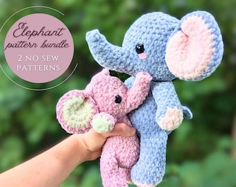 No Sew Elephant Pattern Bundle - 2 Crochet Patterns / Amigurumi Plushie PDF File