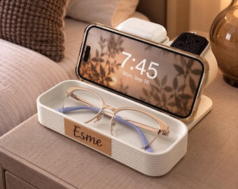 Magsafe Charging Station Desk Organizer Tech Hub Nightstand Accessory Phone Dock Watch Holder Eyeglass Stand Bedside Charger Birthday Gift