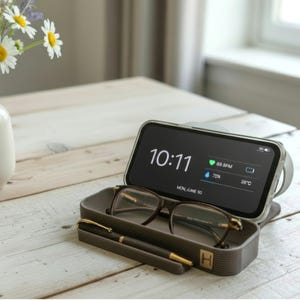 Apple Device Organizer Stand MagSafe Charging Dock Station Cable Management System Personalized Wood Insert Laser Engraved Initial Tech Accessory Holder iPhone Watch AirPods Compatible Modern Design Desk Organization Solution Nightstand