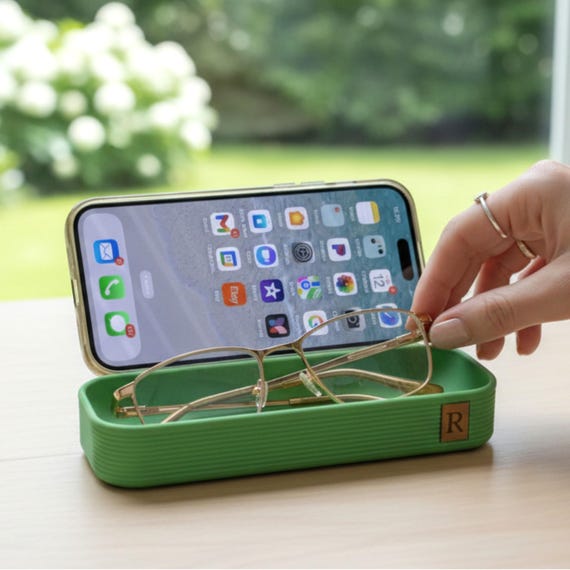 Personalized Phone Stand Charging Station Desk Organizer Accessory Set Bedside Table Device Dock Phone Holder Eyeglass Storage Tech Caddy