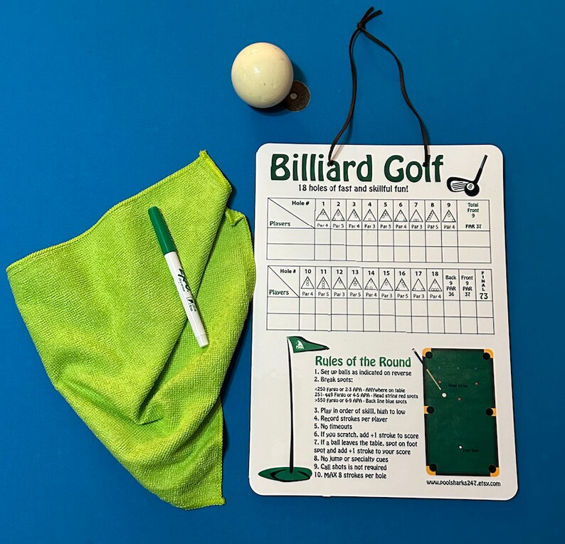 Billiard Golf Game Set Dry Erase Scorekeeping Board With Microfiber Towel, Marker, and Leather