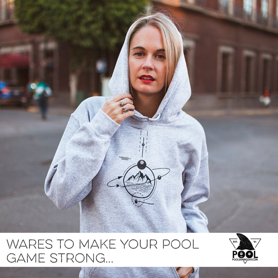 8ball Mountains Comfy Unisex Ash Grey Hoodie Billiards Apparel for