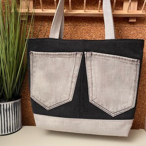 Schwarze und graue Jeans-Handtasche – Einkaufstasche – Einkaufstasche – recycelte Jeans-Tasche
