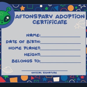 Alien Adoption Certificate!