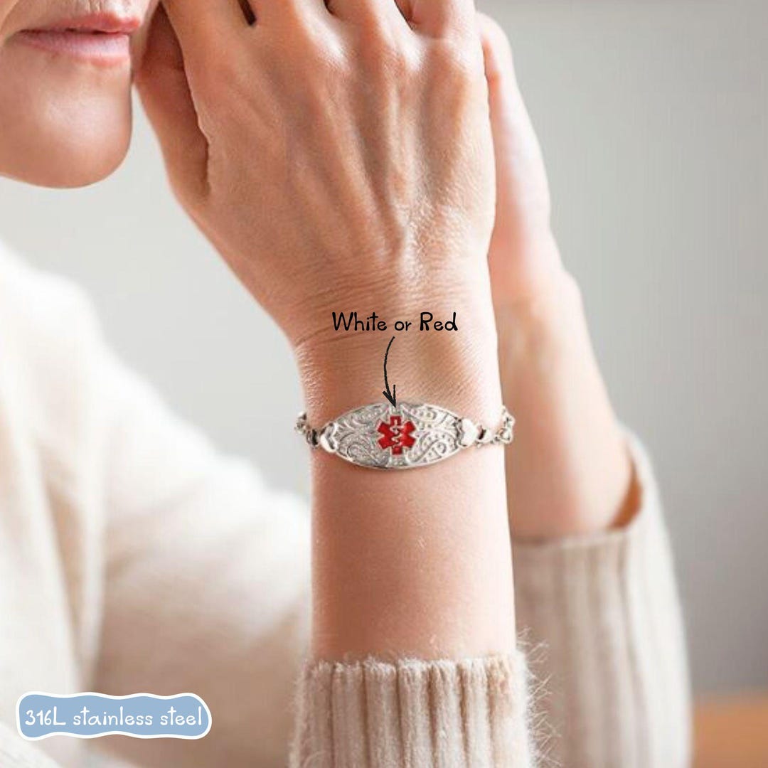 Custom Medical Id,allergy Alert Bracelet-engraving Emergency Contact ...