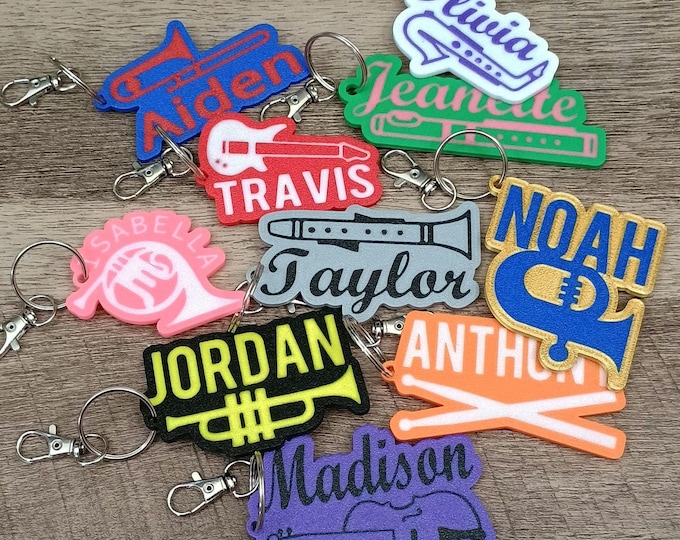 Customizable keyring 3D printed musicians students instrument case backpack gift idea tag organize items lots of colors music present