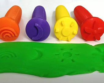 Play doh stamps boho prek teacher gift homeschool enrichment Montessori learning preschool sensory Sun Moon Flower Rainbow 3d printed