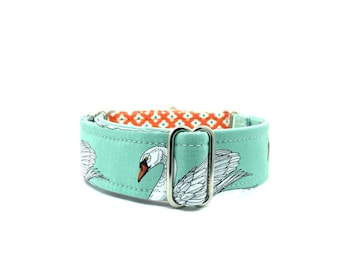 Swans [Martingale Dog Collar, Buckle Collar, Custom Made, Wide Dog Collar, Sighthound Collar, Gifts for Dogs]