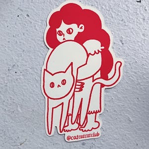 Pegatina de gato "Déjame amarte" - Lucha por el abrazo en la línea roja