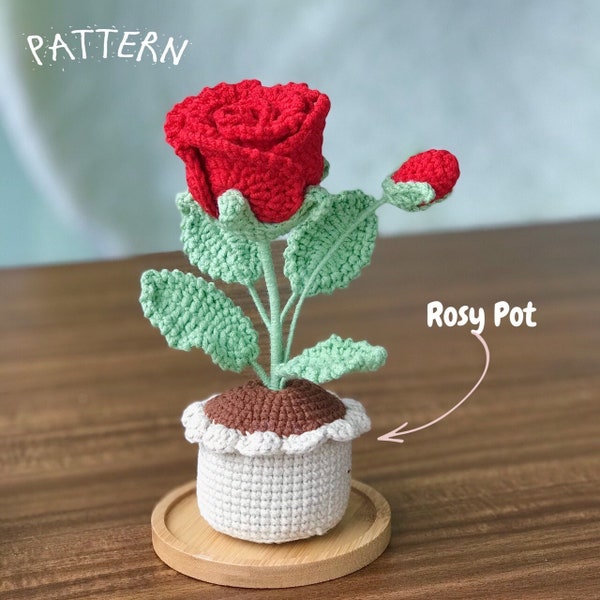 Rose Crochet Pattern, Crochet Rose Pot, Rose Pattern,  Flower Bouquet DIY Crochet Pattern, Flower Pattern, Rose Pot Pattern