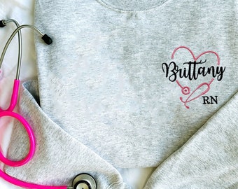 Personalized RN Quarter Sweatshirt, Nurse Graduation Gift, Embroidered Nurse Sweatshirt, RN Sweatshirt, Custom nurse gift, Nurse RN Shirt