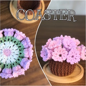 Crochet Coasters Pattern, Crochet Flower Coasters Pattern, crochet coaster pattern, Coaster in the pot