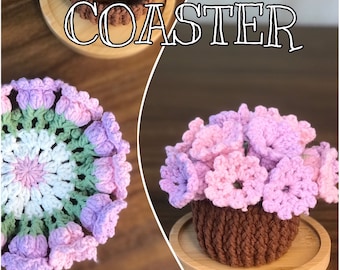 Crochet Coasters Pattern, Crochet Flower Coasters Pattern, crochet coaster pattern, Coaster in the pot