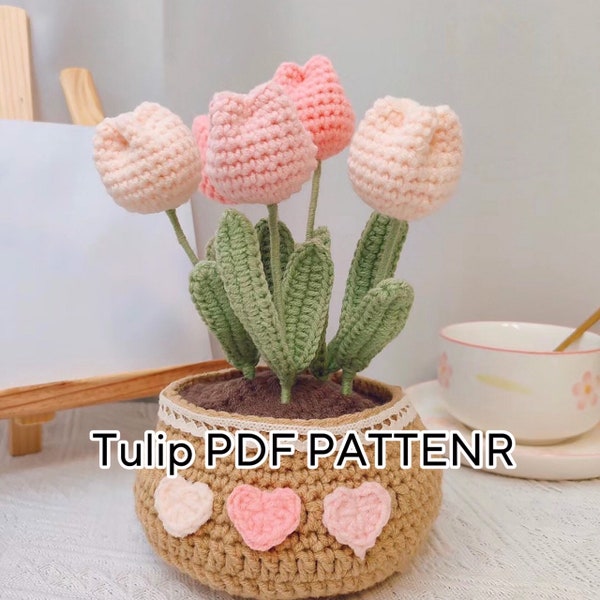 Flower Bouquet DIY Crochet Pattern, Tulip Flowerpot Crochet Pattern, Crochet Tulip Pattern, Mothers Day crochet pattern, English